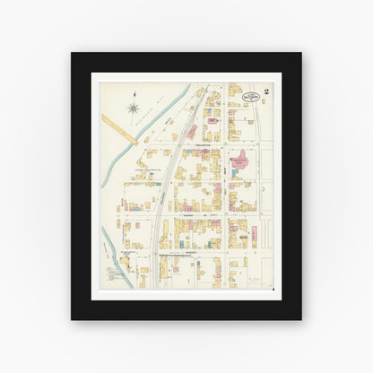 Old map wall art mockup — black gallery frame with white mat — Sanborn Fire Insurance Map from Saltsburg, Indiana County, Pennsylvania (1903), Sheet #0002
