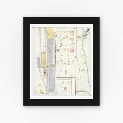 Old map wall art mockup — black gallery frame with white mat — Sanborn Fire Insurance Map from Painesville, Lake County, Ohio (1904), Sheet #0018