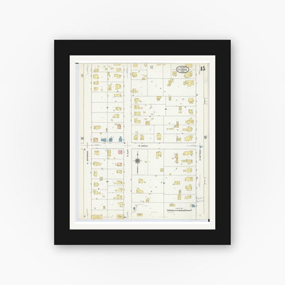 Old map wall art mockup — black gallery frame with white mat — Sanborn Fire Insurance Map from Sturgis, Saint Joseph County, Michigan (1911), Sheet #0015