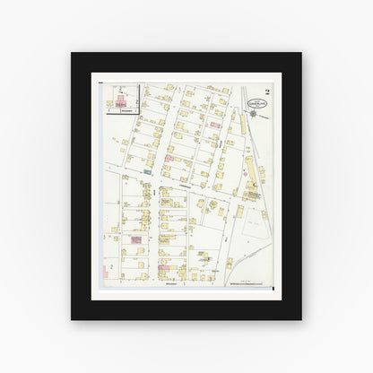 Old map wall art mockup — black gallery frame with white mat — Sanborn Fire Insurance Map from Cumberland, Guernsey County, Ohio (1911), Sheet #0002