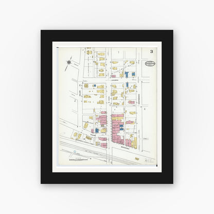 Old map wall art mockup — black gallery frame with white mat — Sanborn Fire Insurance Map from Swanton, Fulton County, Ohio (1920), Sheet #0003