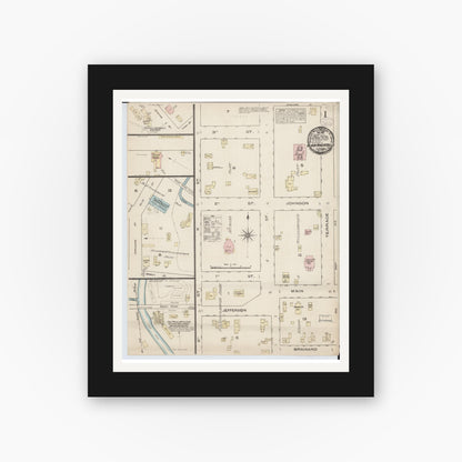 Old map wall art mockup — black gallery frame with white mat — Sanborn Fire Insurance Map from Black River Falls, Jackson County, Wisconsin (1884) - Complete Map Set