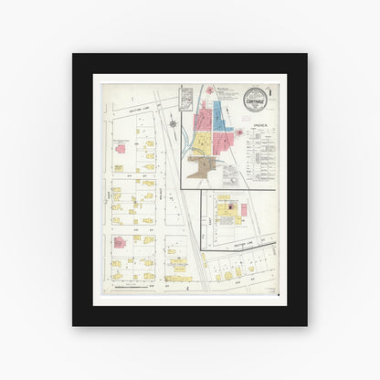 Old map wall art mockup — black gallery frame with white mat — Sanborn Fire Insurance Map from Carthage, Rush County, Indiana (1916) - Complete Map Set