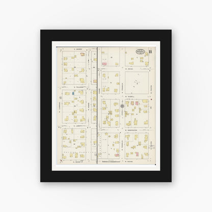 Old map wall art mockup — black gallery frame with white mat — Sanborn Fire Insurance Map from Monroe, Green County, Wisconsin (1915), Sheet #0011