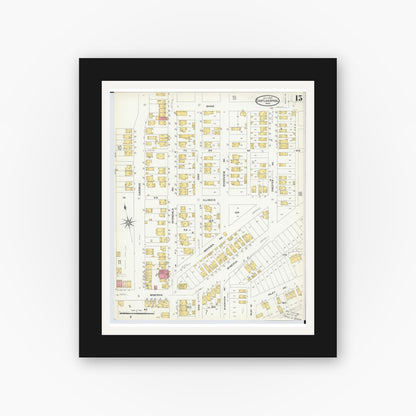 Old map wall art mockup — black gallery frame with white mat — Sanborn Fire Insurance Map from East Liverpool, Columbiana County, Ohio (1908), Sheet #0015