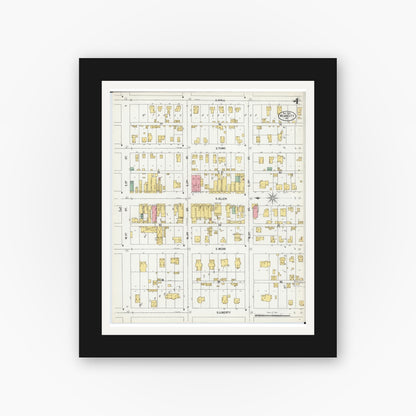 Old map wall art mockup — black gallery frame with white mat — Sanborn Fire Insurance Map from Webb City, Jasper County, Missouri (1900), Sheet #0004