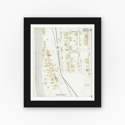 Old map wall art mockup — black gallery frame with white mat — Sanborn Fire Insurance Map from Marysville, Perry County, Pennsylvania (1905), Sheet #0002