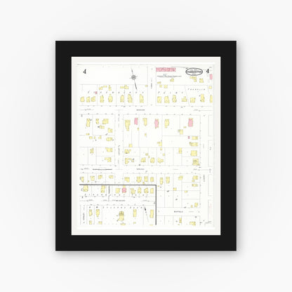 Old map wall art mockup — black gallery frame with white mat — Sanborn Fire Insurance Map from Strawberry Point, Clayton County, Iowa (1931), Sheet #0004