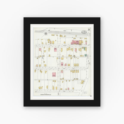 Old map wall art mockup — black gallery frame with white mat — Sanborn Fire Insurance Map from Bellwood, Blair County, Pennsylvania (1899), Sheet #0003