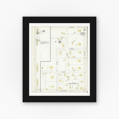 Old map wall art mockup — black gallery frame with white mat — Sanborn Fire Insurance Map from Plano, Collin County, Texas (1907), Sheet #0005