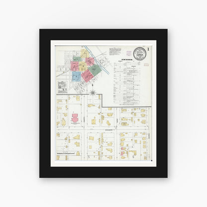 Old map wall art mockup — black gallery frame with white mat — Sanborn Fire Insurance Map from Carmi, White County, Illinois (1906) - Complete Map Set