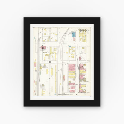 Old map wall art mockup — black gallery frame with white mat — Sanborn Fire Insurance Map from Webster City, Hamilton County, Iowa (1915), Sheet #0003