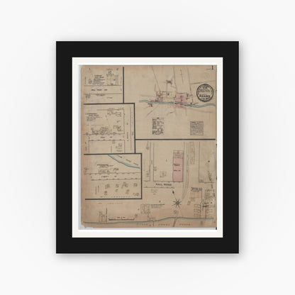Old map wall art mockup — black gallery frame with white mat — Sanborn Fire Insurance Map from Adams, Jefferson County, New York (1884) - Complete Map Set