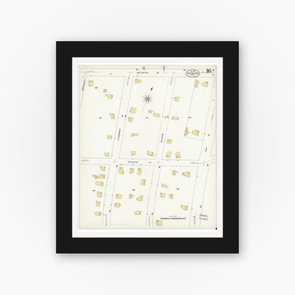 Old map wall art mockup — black gallery frame with white mat — Sanborn Fire Insurance Map from Arlington, Middlesex County, Massachusetts (1908), Sheet #0016