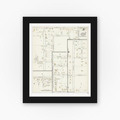 Old map wall art mockup — black gallery frame with white mat — Sanborn Fire Insurance Map from De Land, Volusia County, Florida (1915), Sheet #0010