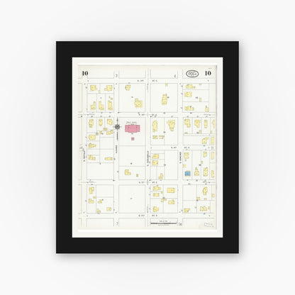 Old map wall art mockup — black gallery frame with white mat — Sanborn Fire Insurance Map from Ocala, Marion County, Florida (1924), Sheet #0010