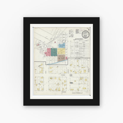 Old map wall art mockup — black gallery frame with white mat — Sanborn Fire Insurance Map from Henry, Marshall County, Illinois (1893) - Complete Map Set
