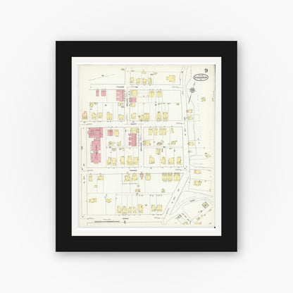 Old map wall art mockup — black gallery frame with white mat — Sanborn Fire Insurance Map from Stroudsburg, Monroe County, Pennsylvania (1912), Sheet #0009