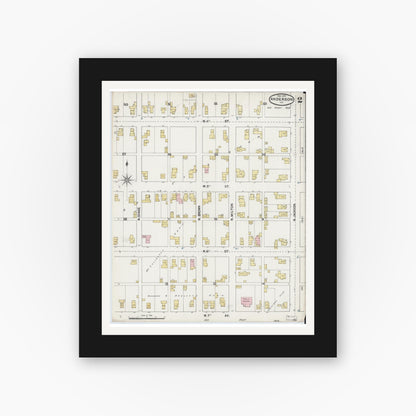 Old map wall art mockup — black gallery frame with white mat — Sanborn Fire Insurance Map from Anderson, Madison County, Indiana (1890), Sheet #0002