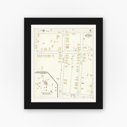 Old map wall art mockup — black gallery frame with white mat — Sanborn Fire Insurance Map from Zelienople, Butler County, Pennsylvania (1912), Sheet #0003
