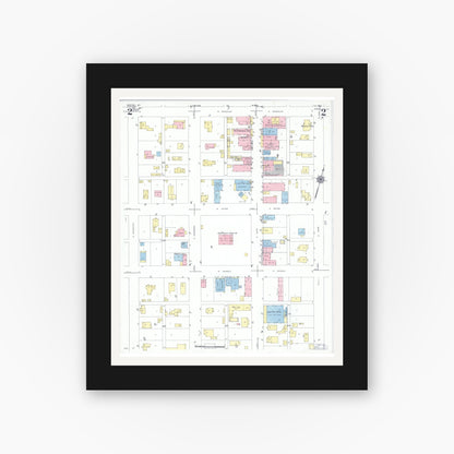Old map wall art mockup — black gallery frame with white mat — Sanborn Fire Insurance Map from Ironton, Iron County, Missouri (1951), Sheet #0002