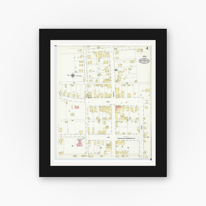 Old map wall art mockup — black gallery frame with white mat — Sanborn Fire Insurance Map from Baltimore, Fairfield County, Ohio (1910), Sheet #0004