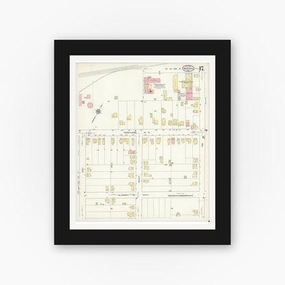 Old map wall art mockup — black gallery frame with white mat — Sanborn Fire Insurance Map from Warren, Warren County, Pennsylvania (1912), Sheet #0017