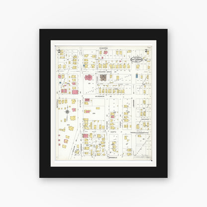 Old map wall art mockup — black gallery frame with white mat — Sanborn Fire Insurance Map from East Liverpool, Columbiana County, Ohio (1923), Sheet #0002