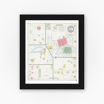 Old map wall art mockup — black gallery frame with white mat — Sanborn Fire Insurance Map from Dundee, Monroe County, Michigan (1899) - Complete Map Set