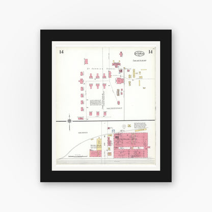 Old map wall art mockup — black gallery frame with white mat — Sanborn Fire Insurance Map from Saint Charles, Kane County, Illinois (1923), Sheet #0014
