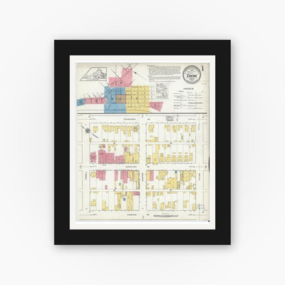 Old map wall art mockup — black gallery frame with white mat — Sanborn Fire Insurance Map from Crewe, Nottoway County, Virginia (1918) - Complete Map Set