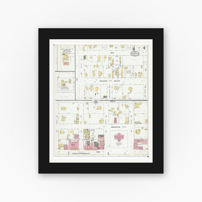 Old map wall art mockup — black gallery frame with white mat — Sanborn Fire Insurance Map from Fairfield, Wayne County, Illinois (1901), Sheet #0004
