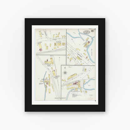 Old map wall art mockup — black gallery frame with white mat — Sanborn Fire Insurance Map from Gardner, Worcester County, Massachusetts (1895), Sheet #0013