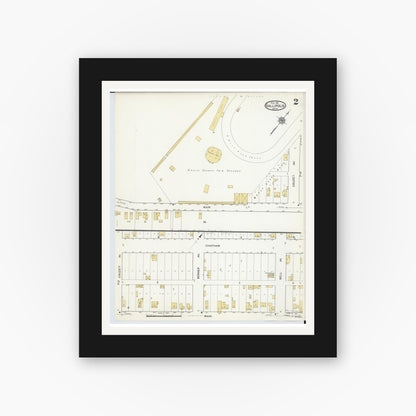 Old map wall art mockup — black gallery frame with white mat — Sanborn Fire Insurance Map from Gallipolis, Gallia County, Ohio (1916), Sheet #0002