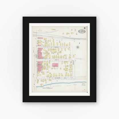 Old map wall art mockup — black gallery frame with white mat — Sanborn Fire Insurance Map from Salamanca, Cattaraugus County, New York (1893), Sheet #0003