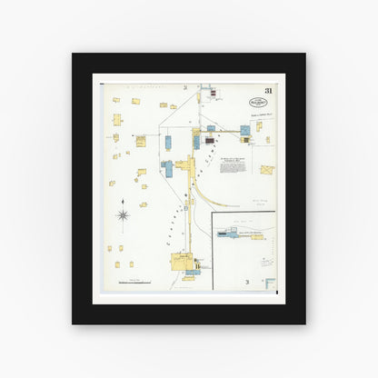 Old map wall art mockup — black gallery frame with white mat — Sanborn Fire Insurance Map from Red Jacket, Houghton County, Michigan (1900), Sheet #0031