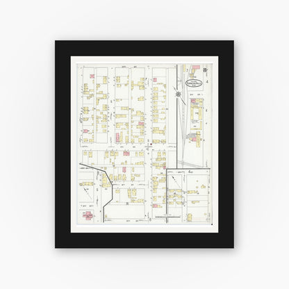 Old map wall art mockup — black gallery frame with white mat — Sanborn Fire Insurance Map from Turners Falls, Franklin County, Massachusetts (1914), Sheet #0008