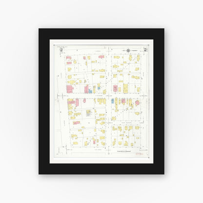 Old map wall art mockup — black gallery frame with white mat — Sanborn Fire Insurance Map from White Pigeon, Saint Joseph County, Michigan (1936), Sheet #0002