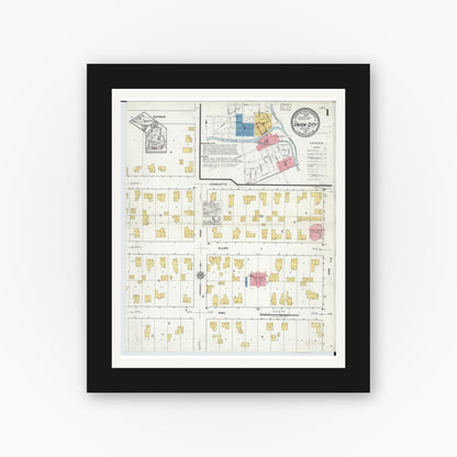 Old map wall art mockup — black gallery frame with white mat — Sanborn Fire Insurance Map from Union City, Branch And Calhoun Counties, Michigan (1918) - Complete Map Set