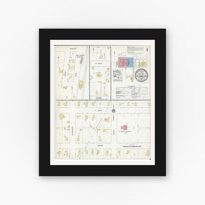 Old map wall art mockup — black gallery frame with white mat — Sanborn Fire Insurance Map from Plymouth, Hancock County, Illinois (1912), Sheet #0001