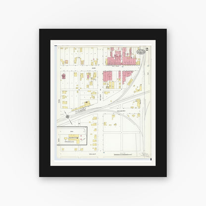 Old map wall art mockup — black gallery frame with white mat — Sanborn Fire Insurance Map from Deshler, Henry County, Ohio (1909), Sheet #0002