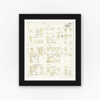 Old map wall art mockup — black gallery frame with white mat — Sanborn Fire Insurance Map from Long Beach, Los Angeles County, California (1908), Sheet #0018