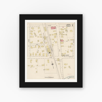 Old map wall art mockup — black gallery frame with white mat — Sanborn Fire Insurance Map from Scio, Allegany County, New York (1922), Sheet #0002