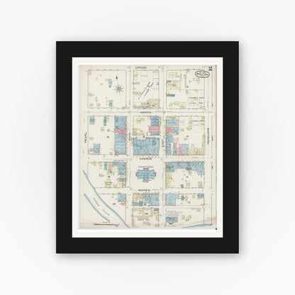 Old map wall art mockup — black gallery frame with white mat — Sanborn Fire Insurance Map from Belton, Bell County, Texas (1885), Sheet #0002