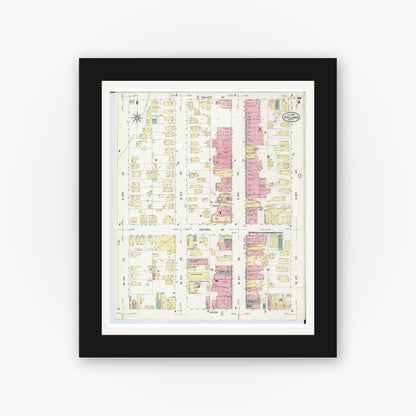 Old map wall art mockup — black gallery frame with white mat — Sanborn Fire Insurance Map from Holland, Ottawa County, Michigan (1908), Sheet #0007