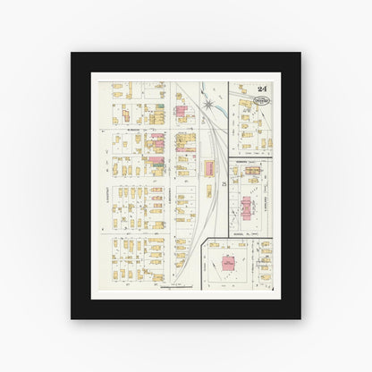 Old map wall art mockup — black gallery frame with white mat — Sanborn Fire Insurance Map from Green Bay, Brown County, Wisconsin (1900), Sheet #0024