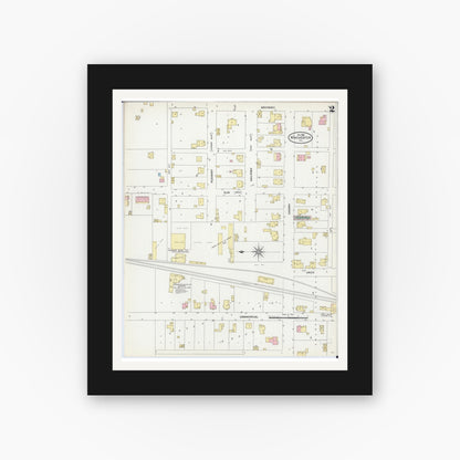 Old map wall art mockup — black gallery frame with white mat — Sanborn Fire Insurance Map from Winchester, Scott County, Illinois (1906), Sheet #0002
