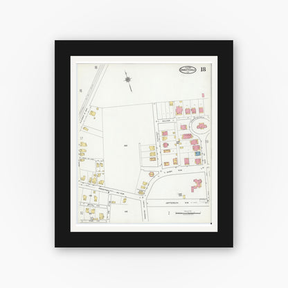 Old map wall art mockup — black gallery frame with white mat — Sanborn Fire Insurance Map from Charlottesville, Independent Cities, Virginia (1920), Sheet #0018