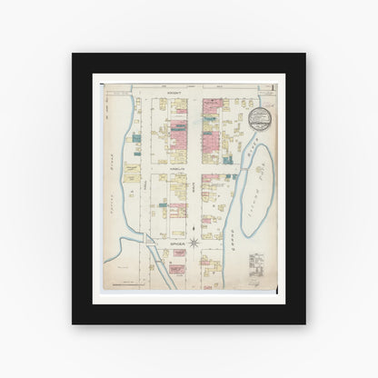 Old map wall art mockup — black gallery frame with white mat — Sanborn Fire Insurance Map from Eaton Rapids, Eaton County, Michigan (1886) - Complete Map Set