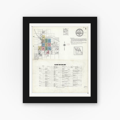 Old map wall art mockup — black gallery frame with white mat — Sanborn Fire Insurance Map from Kirksville, Adair County, Missouri (1914) - Complete Map Set